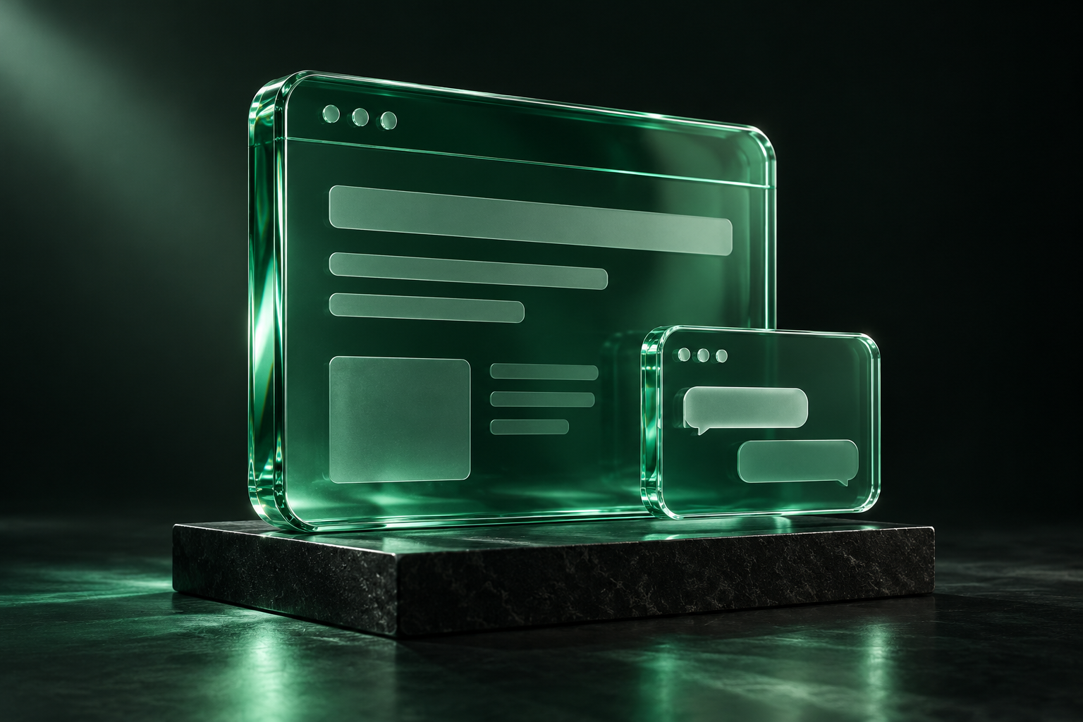 Navigateur sculptural avec assistant en verre émeraude